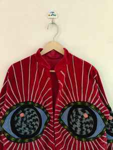 Chaqueta de Terciopelo Suzani con Bordado a Mano, Estilo Boho, Patrón Tribal de Ojo Turco, Prenda Exterior de Terciopelo - Product Image 2