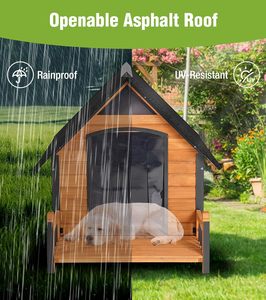 <b>Large</b> Wooden Dog House Outdoor Weatherproof with Porch Chew-Proof Kennel Roof, for Small Medium Dogs - Product Image 3