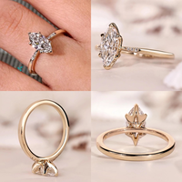 Anillo de Compromiso con Diamante Cultivado en Laboratorio CVD/HPHT, Corte Marquesa de 0.5-3CT, Certificado IGI, Oro Amarillo Sólido de 10K/14K/18K