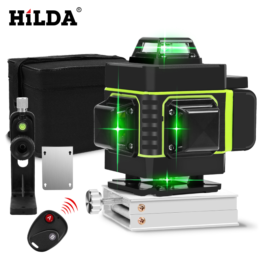 Лазерный уровень Hilda, поворотный самонивелирующийся нивелир с ЖК-дисплеем, 16 линий, 360 градусов, горизонтальный и вертикальный