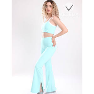 Conjunto de Yoga Vetega Sólido y Transpirable, Azul Claro, Cintura Alta, Tirantes Finos, Leggings con Cintura Elástica, Top Corto, 2 Piezas, Ropa Deportiva - Product Image 2