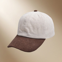 Casquette de baseball à 6 panneaux en velours côtelé respirant à séchage rapide, bicolore, avec visière incurvée, réglable, personnalisable pour hommes et femmes