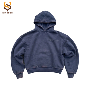 Custom 450gsm Vintage Faded Acid Wash <b>Pullover</b> <b>Mens</b> Distressed Oversized Cotton Fleece Drop Shoulder Boxy Fit Crop Hoodie - Product Image 6