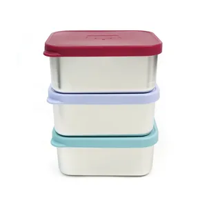 Nieuw Ontwerp Bpa Gratis Siliconen Invoerplaat 100% Food Grade Siliconen En Roestvrijstalen Lunchbox Ondersteuning Custom Logo Bento Box