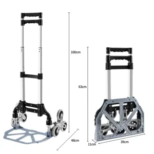 Truk tangan aluminium kapasitas 154 lb, keranjang memanjat tangga tugas berat dengan 6 roda, truk tangan konversi dan boneka