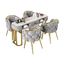 Nouvel ensemble de mobilier de salon de beauté de style moderne, table et chaise de manucure en velours et marbre