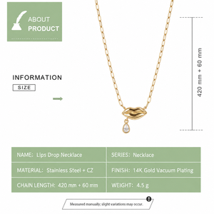 Collier avec pendentif en forme de lèvres pour femmes, chaîne en alliage avec pierre en zircone cubique, bijoux tendance pour les fêtes et le quotidien - Product Image 2