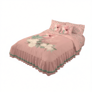 Juego de Edredón Doble Rosa Lily de Carla Depot, 3 Piezas, Estilo Princesa con Volantes Florales, para Uso Doméstico, para Todas las Temporadas - Product Image 1