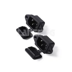IEC320 C14 3p Grounded AC Inlet Power Socket Panel Mounting with Cover LZ-14-1-01 Ready to Ship 250V 15A Electric Usage Black