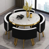 Ensemble Table à Manger Métallique Dorée de Luxe pour Restaurant, 4 Chaises Incluses, Mobilier de Salle à Manger Élégant à Vendre