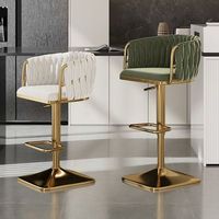 Chaises de bar nordiques pivotantes hautes en métal doré avec dossier en velours, chaises de bar modernes de luxe pour table de bar