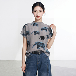 PY Women's Geometric Print Short Sleeve T-Shirt Crew Neck Slim Casual <b>Spring</b> Summer Eco-Friendly Polyester Woven Anti-Pilling - Product Image 4