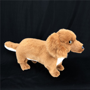 Peluche réaliste de chien saucisson brun avec poitrine et pointe de queue blanches - Product Image 3