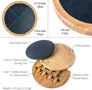 Nouveau plateau à fromage en bambou et ensemble de couteaux, plateau de service pour charcuterie, plateau rond pour charcuterie, plateau de service pour la cuisine - Product Image 4