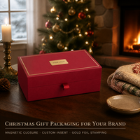 Boîte cadeau de Noël rigide bordeaux personnalisée avec logo, dorure à chaud et fermeture magnétique pour emballage de bijoux, vente en gros OEM