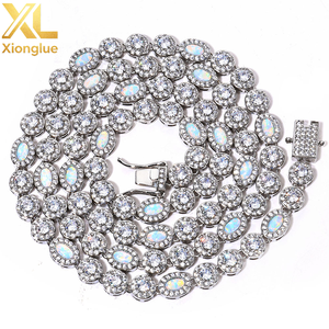 6mm Micro Opal Clear Multi Gemstone Chain Brass Necklace CZ Iced Out Zircon Jewelry Gift for Women <b>Men</b> Party - Product Image 6