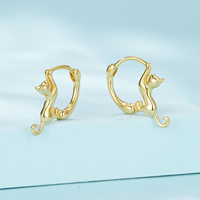 Boucles d'oreilles créoles tendance en forme de chat, en argent sterling 925 plaqué or noir et or rose, mignonnes boucles d'oreilles animales pour femmes, cadeau en gros