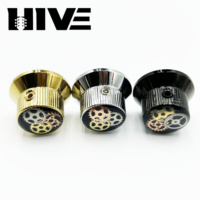 HVE Venta al por mayor de fábrica Perilla de volumen metálica de 6 mm tipo engranaje de 3 colores para guitarra eléctrica y bajo, con orificio y llave