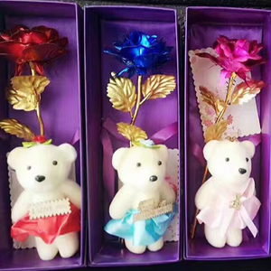 Ngày sáng tạo của mẹ Ngày Valentine hoa hồng nhân tạo với gấu 24K tím mạ vàng hồng lá hoa hồng nhân tạo với hộp - Product Image 1