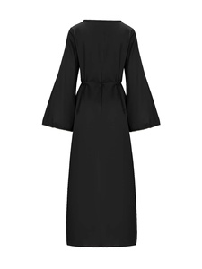 Robes élégantes en satin de qualité supérieure, modestes, col rond, manches évasées, dos à lacets, robe maxi à nouer à la taille, abaya, robe pour femmes musulmanes - Product Image 2