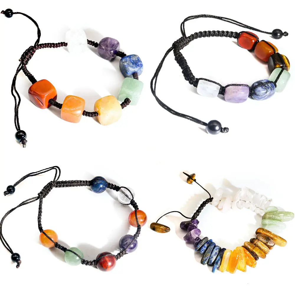 Natural crystal healing stone 7 chakra bracelet tumbled stones quartz crystal gemstone bracelet for crafts