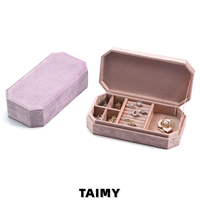 Boîte à bijoux octogonale en velours avec couvercle rabattable, multi-compartiments pour bagues, boucles d'oreilles, broches, présentoir de bijoux, boîte de rangement, emballage personnalisé avec logo