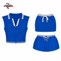 Ensemble coordonné deux pièces pour femmes, en coton et élasthanne, pour l'été et le fitness, comprenant un T-shirt zippé à col en V et une mini-jupe, personnalisable