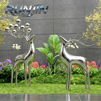 Sculpture de cerf en acier inoxydable poli miroir - Installation artistique abstraite moderne forgée à la main H120cm pour jardins extérieurs