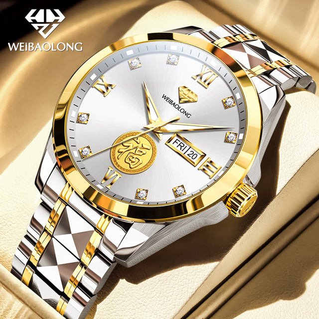 WEIBAOLONG 3805 Tungsten Steel Oem Custom logo Diamond Automatic Diamond Waterproof Luminous Calendar Mechanical Watch for Man
