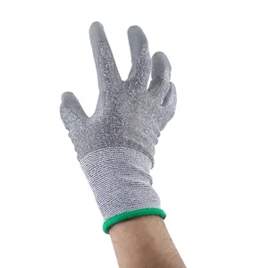 Construction Cut-3 HPPE Grey Work Safety PU Coated Polyester Gloves For Working