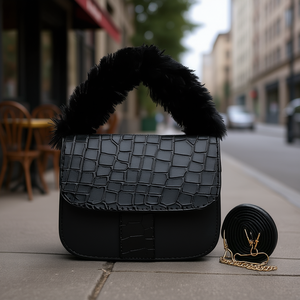 Sac messager élégant noir Fana, motif alligator, bandoulière chaîne, grande capacité, style vintage, pour femme, usage quotidien - Product Image 2