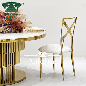 Modern Cross Back Titanium <b>Gold</b> Stainless Steel Dining Event <b>Chair</b> - Product Image 5
