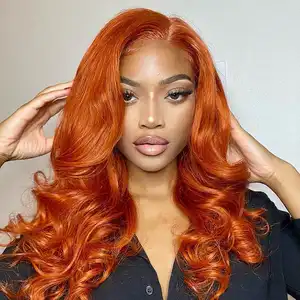 Drop Shipping Ginger Color Body Wave Remy Human Hair Orange Lace Frontal Wig Pre-plucked Hair Line For Black Women