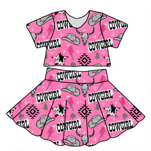 Completo Estivo da Bambina 0-16 Anni all'Ingrosso 2 Pezzi con Crop Top a Maniche Corte e Gonna a Vita Alta Coordinata - Product Image 2