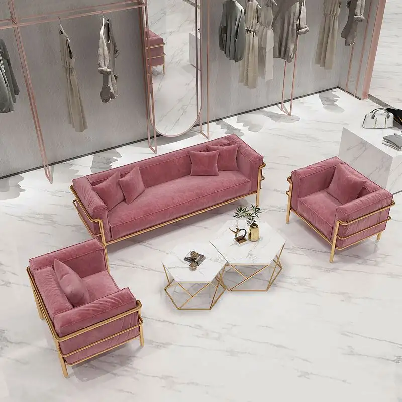Luxury Modern Simple Living Room Furniture Soft Pink Velvet live room modern sofa set