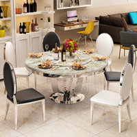 Moderner minimalisti scher luxuriöser Esstisch aus Edelstahl marmor Home Dining Runder Tisch mit rundem Plattenspieler-Tisch und Stühlen