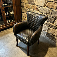 Fauteuil individuel vintage en cuir véritable huilé et ciré, haut dossier, haut de gamme, pour salle à manger, bar, club, café américain