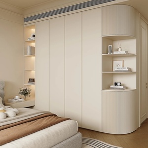 Minimalist Wood Eco-Friendly Bedroom <b>Wardrobe</b> Curved Edges Open <b>Shelving</b> Decorative LED Strip Lighting - Product Image 4