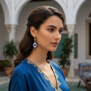 Saphir CZ Pierre Oeil Conception Turc Dainty Dangle Boucles D'oreilles Turc En Gros 925 Bijoux En Argent Sterling - Product Image 3