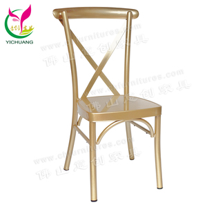 Muebles de boda comedor banquete apilable de aluminio de oro <span class=keywords><strong>Cruz</strong></span> Silla de comedor con cojín extraíble - Product Image 2