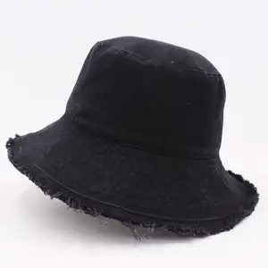 Custom cute nice look caps Washable Cotton Wide Brim Fringed Floppy Fisherman Blank Bucket Hat For Woman