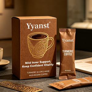 Café de Cúrcuma y Melena de León con Nutrientes Suaves, 10 Paquetes en Caja Kraft Marrón Impresa para Apoyo Vital Diario, Venta al por Mayor OEM - Product Image 2