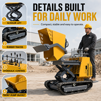 Mini-dumper chenillé tout-terrain de petite taille 500 kg, auto-chargeur, benne hydraulique, chenilles en caoutchouc, véhicule de transport, moteur, pompe