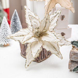 Rama decorativa de Navidad de gama alta de 26CM, flor, tela de terciopelo con purpurina dorada roja, adornos navideños artificiales - Product Image 4