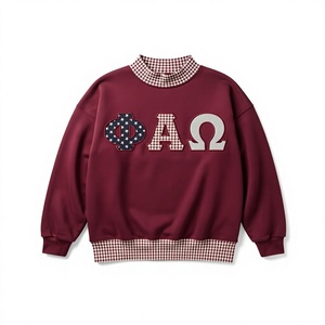 Sweat-shirt à applique de mots grecs pour femme, col ras du cou à carreaux marron, coupe régulière, pull d'automne - Product Image 1