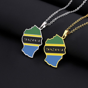 Collar con Colgante <span class=keywords><strong>de</strong></span> <span class=keywords><strong>Mapa</strong></span> y Bandera <span class=keywords><strong>de</strong></span> Tanzania <span class=keywords><strong>en</strong></span> Acero Inoxidable, Estilo Étnico, Unisex, para Parejas, Accesorio <span class=keywords><strong>de</strong></span> Joyería <span class=keywords><strong>de</strong></span> Moda - Product Image 1