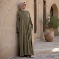 Mexizo 2026 Frog Button Abaya Muslim Kerah Tegak Gaun Maxi Dengan Saku Samping Elegan Sederhana Dubai Islami Abaya Kasual Harian