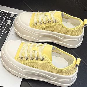 Nouvelles baskets unisexes blanches 2025, respirantes en maille et cuir, à plateforme surélevée, chaussures décontractées d'été - Product Image 2