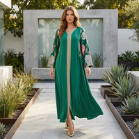 Robe caftan à manches longues et ourlet évasé en polyester brodé de paillettes, style Koweïtien, Saoudien, Égyptien, Marocain, pour l'Aïd Moubarak