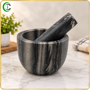 CCI Natural Marble Spice Grinder Set 3 Inch Stone <b>Mortar</b> and <b>Pestle</b> with Matching Marble Handle for Grinding Fresh Herbs Seeds - Product Image 2